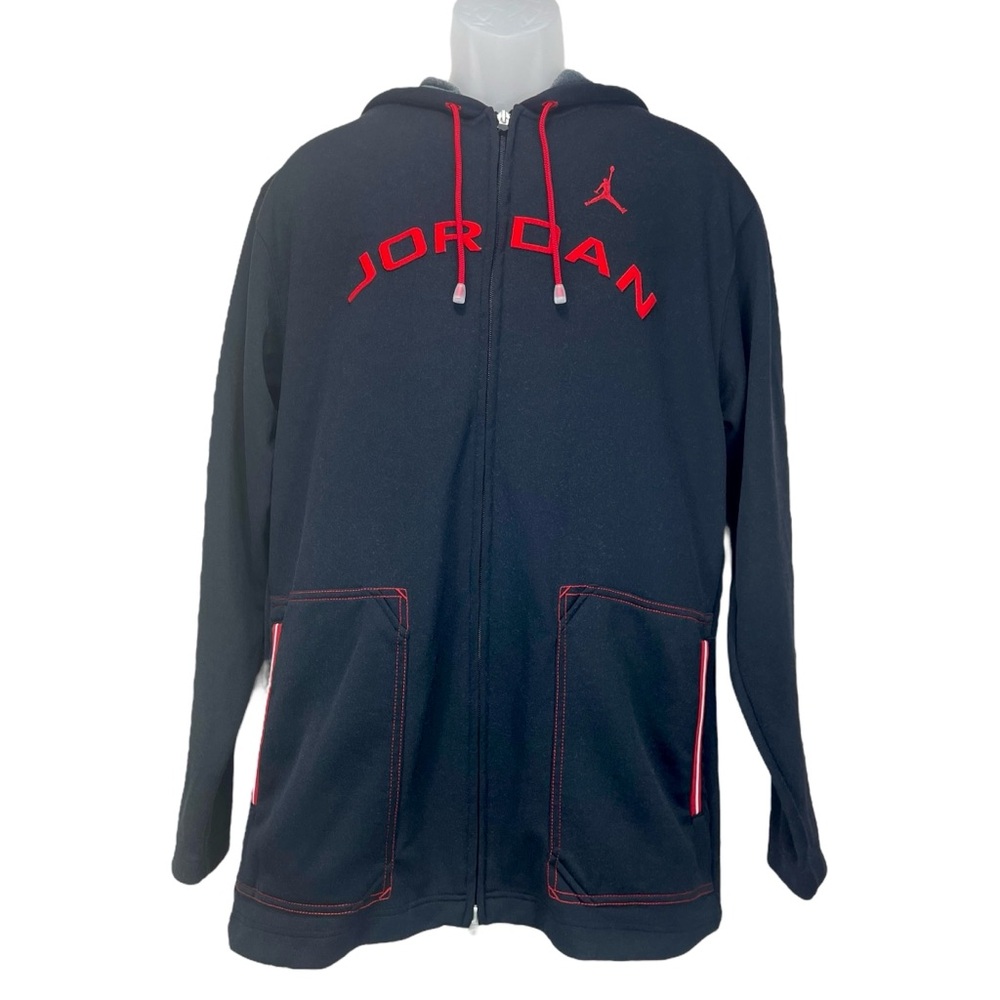 Jordan | Men Large | Vintage Black & Red Full Zip Hooded Jacket Spellout Jumpman